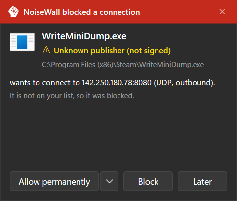 Notification – unsigned program