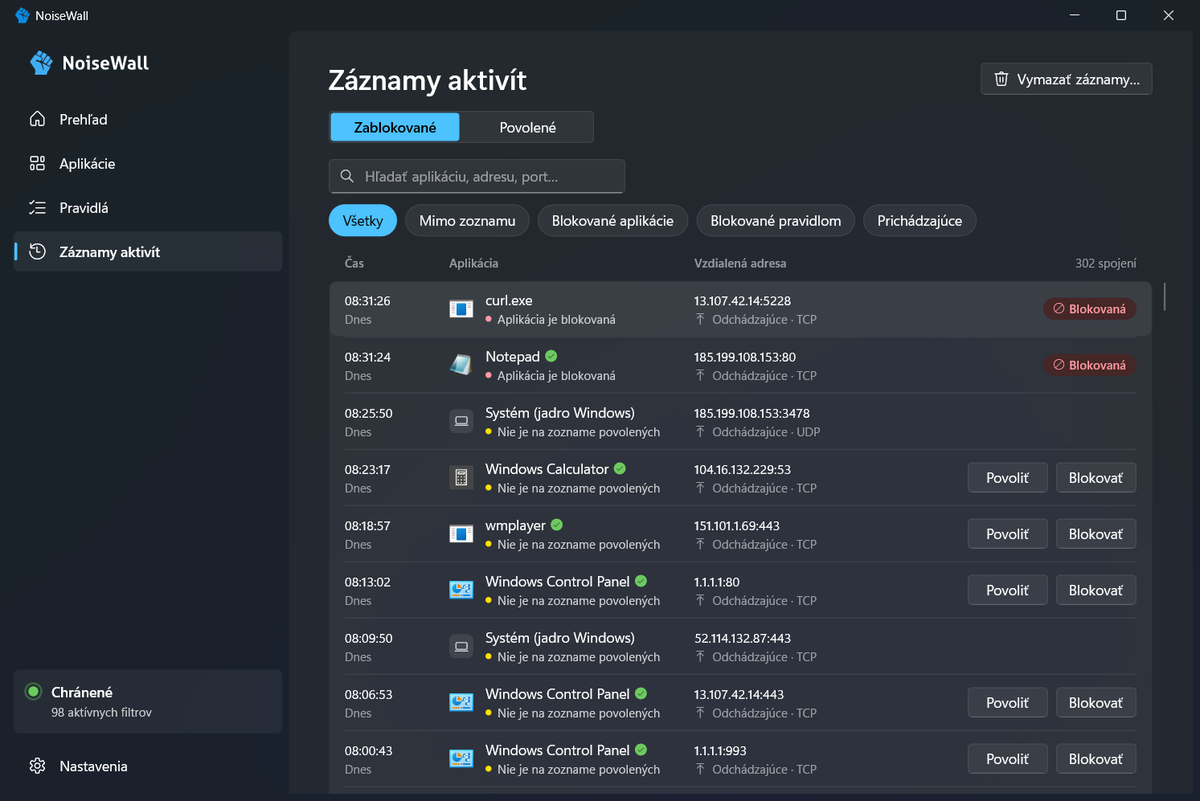 Záznamy aktivít