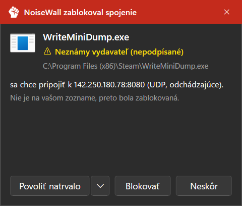 Upozornenie – nepodpísaný program