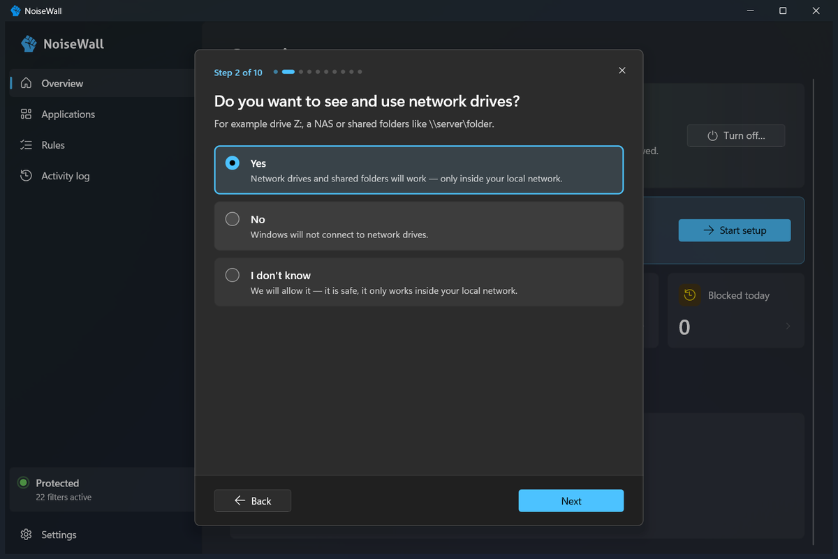 Setup wizard