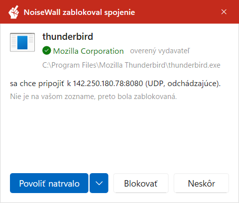 Upozornenie NoiseWall na nové pripojenie